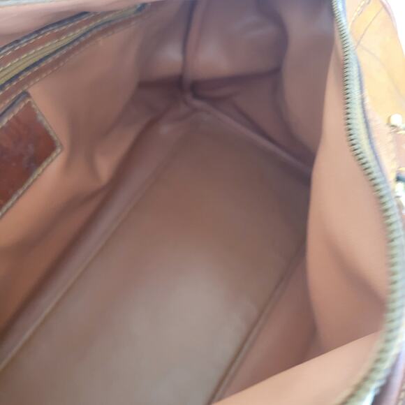 Alviero Martini Vintage Duffle Boston Bag Purse Map Pattern Leather Brown Large - Picture 5 of 16